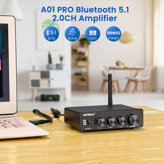 AIYIMA Audio A01 Pro TPA3116D2 Bluetooth Sound Power Amplifier 100W Mini Hifi Class D Stereo Amp Bass Treble for Home Theater