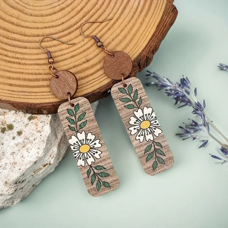 wooden earrings literary fashion high-end ladies earrings, suitable for ladies daily/vacation/party/Mother's Day gifts