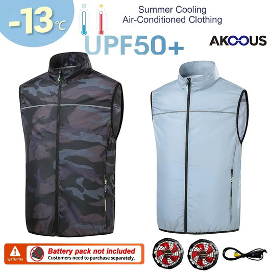 AKOOUS 12V/5V USB 4 Fans Cooling Vest Men Wearable Air Conditioned Clothes for Outdoor Work Fishing Hiking Loose Cool Vest