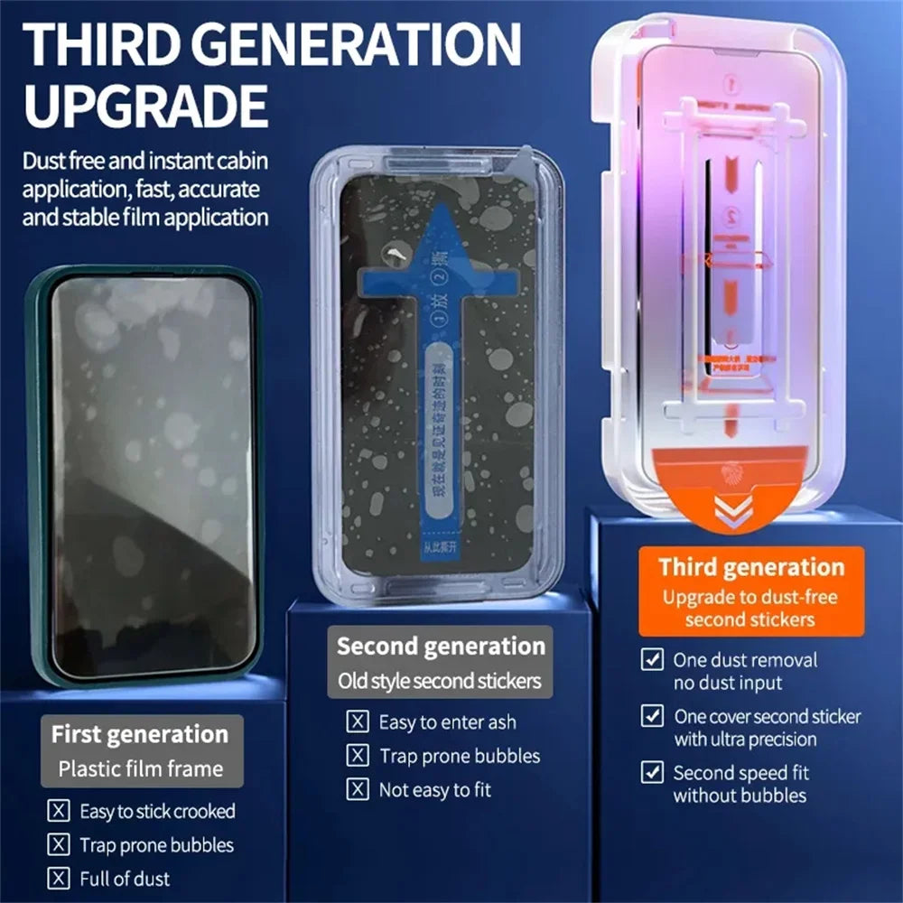 1/2 One-click installation Dust Free Glass For iPhone 15 13 12 11 14 Pro Max Mini Plus X XR Screen Protector For iPhone 15 Pro