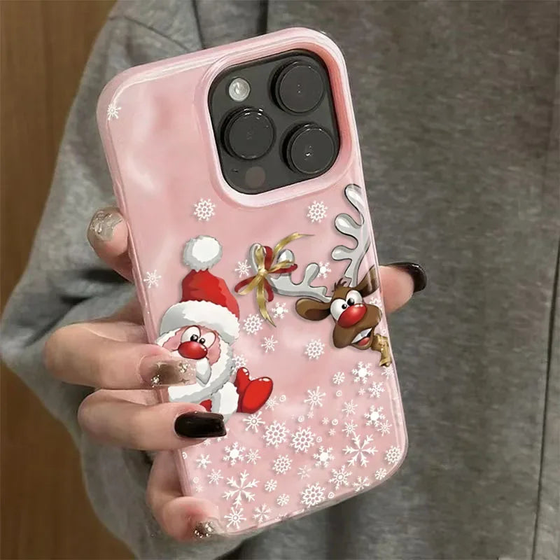 Christmas Reindeer and Santa Claus Folds Texture Phone Case For iPhone 17 Air 11 12 13 14 15 16 Pro Max Plus Silicone Soft Cover