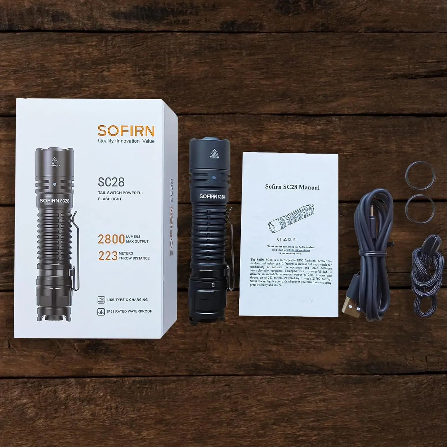SOFIRN SC28 XHP50B HD LED 2800Lm Type-C Rechargeable Flashlight Protable Powerful 21700 Torch EDC Flash Light IPX8 for Camping