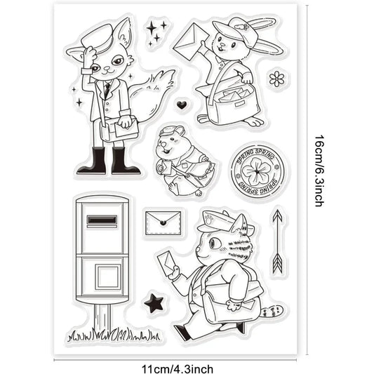 Animal Postman Silicone Clear Stamps Fox Hamster Rabbit Cat Transparent Stamps for Birthday Valentine's Day Cards Making DIY
