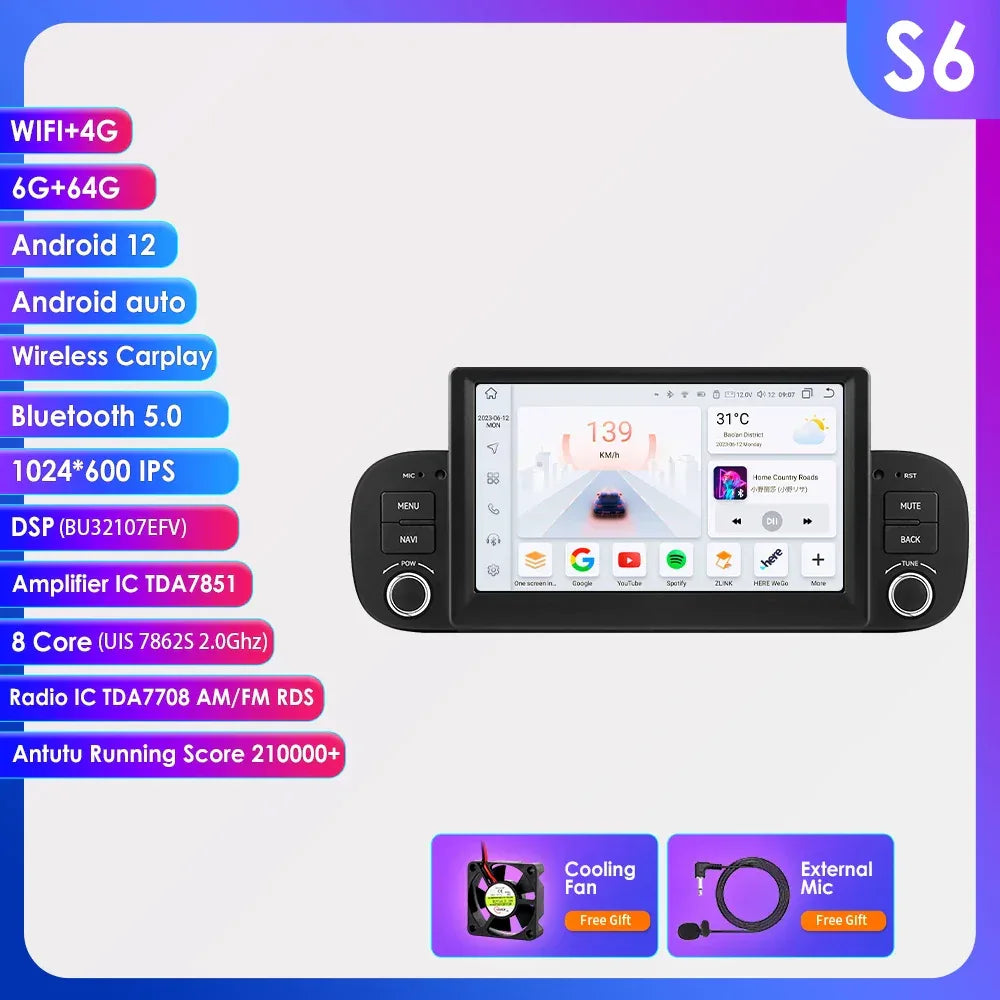 Hizpo 2Din 7inch Android14 Car Radio for Fiat Panda 2013 - 2020 GPS Navigation 4G BT Carplay RDS DSP SWC UI7862 Multimedia