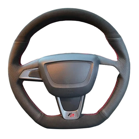 Hand Sewing Soft Suede Car Steering Wheel Cover For Seat Ibiza(6J)(FR/CUPRA) 2015 Mii FR Leather Original Steering Wheel Braid by PDG ibma