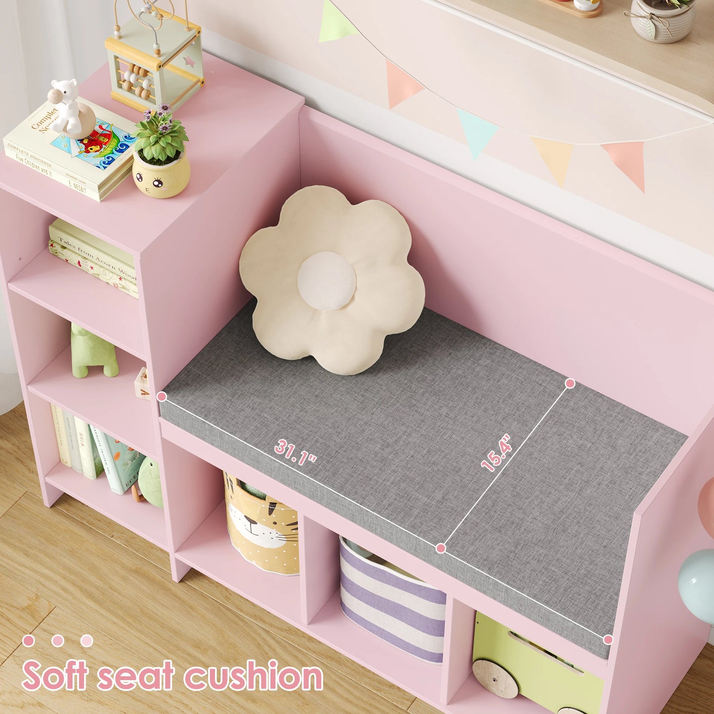 Child Rack 110 cm toys Shelf CHILDREN'S room with Pillow and 6 Shelves Child Seat Bench toys storage for Kids