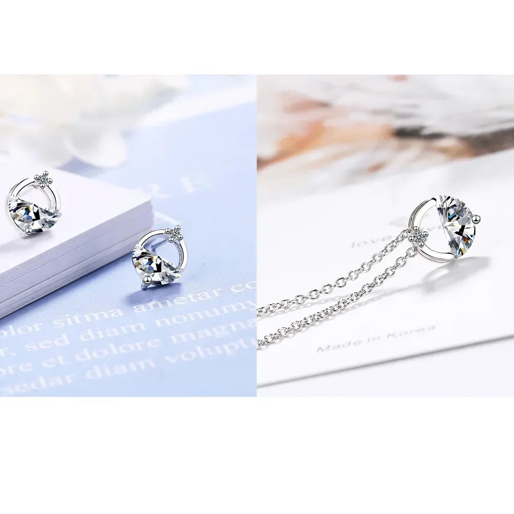 925 Sterling Silver Blue Crystal Elegant Jewelry Sets For Women Wedding Earrings Necklaces Accessories