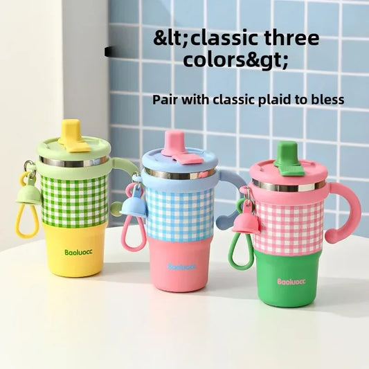 2025 New Girls Office 316 Stainless Steel Thermos Cup Household Handle Student Straw Cup Double Drink Bingba Cup Coffee Mug