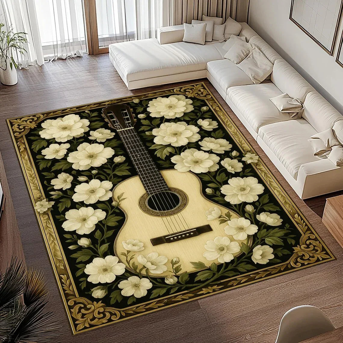 Vintgae Guitar Print Area Rugs Non-Slip Carpets for Home Living Room Kitchen Bedroom Rug Machine Washable Floor Mat