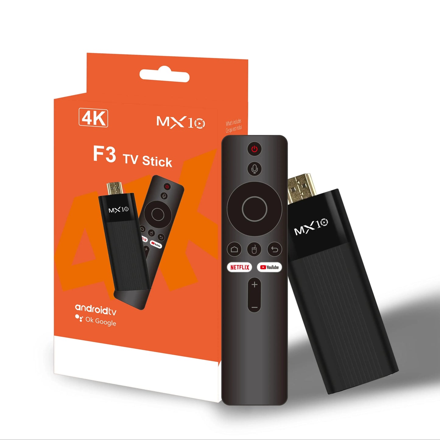 MX10-F3 Android TV Stick Ultra HD 4K H313 Quad Core 2.4G/5G Dual WiFi Portable Mini Home TVStreaming Media Player Stick for Home