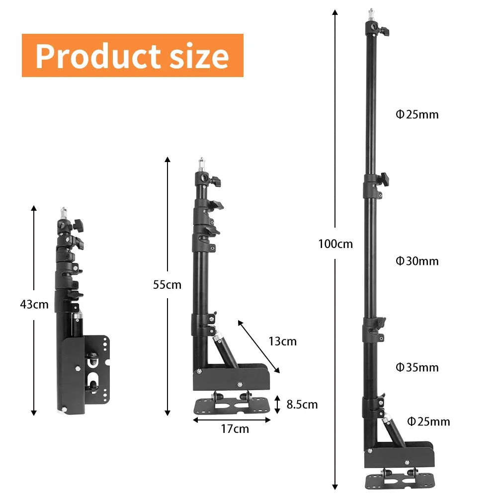 100/135/ 170cm Wall Mounting Triangle Boom Arm Photography Strobe Light, Monolight, Softbox, Umbrella, Reflector and Ring Light
