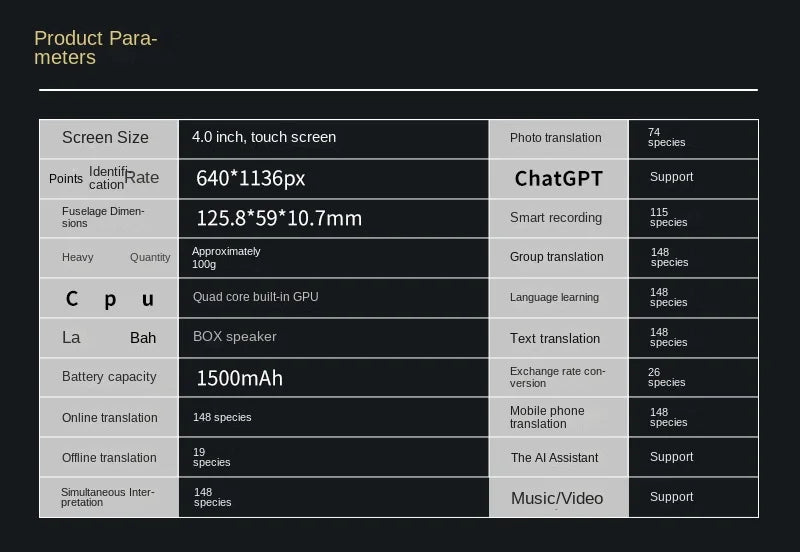 Portable S35 Translator Device Big Screen 148 Languages Voice Tradutor Intelligent Real-time Translating Offline Translation