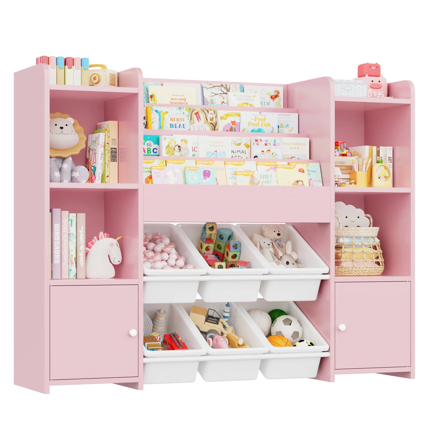 Getone Toy Storage Unit Kids Storage Unit Kids Toy Storage with 6 Removable Boxes, 4-tier Book Shelf Childrens Bookcase Kids Bookshelf Toy Organiser for Kids Room, Nursery Playroom 119x29.5x94 cm