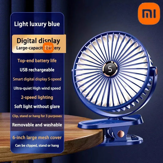 Xiaomi 2025 Clip-on Fan 8000mah 5 Speed Quiet Rechargeable Desktop Air Circulator Wireless Fan With LED Light For Office