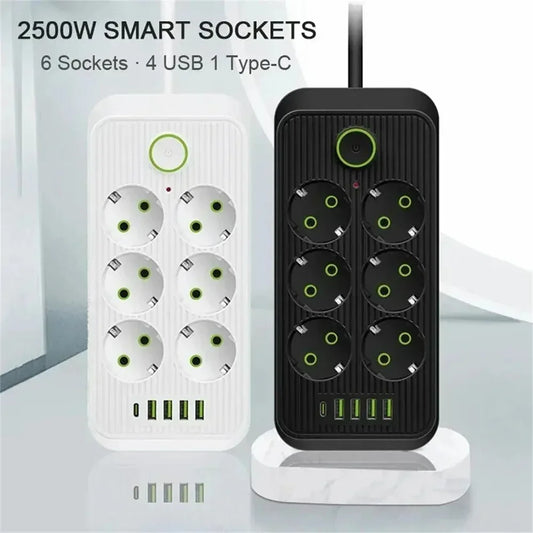 2M Multitap Socket Extension Cord EU Plug AC Outlets Electrical Power Strip With USB Type C Fast Charging Network Filter Adapter