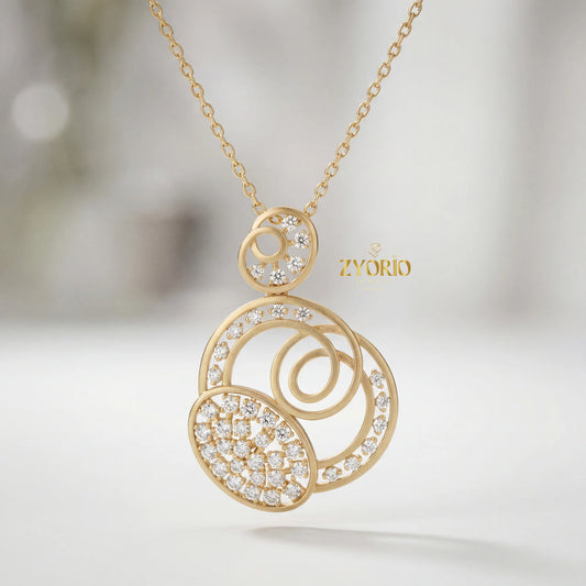 Sterling Silver Triple Circle Diamond Pendant Necklace Modern Luxury Jewelry for Engagement Wedding Anniversary Party by PDG ibma