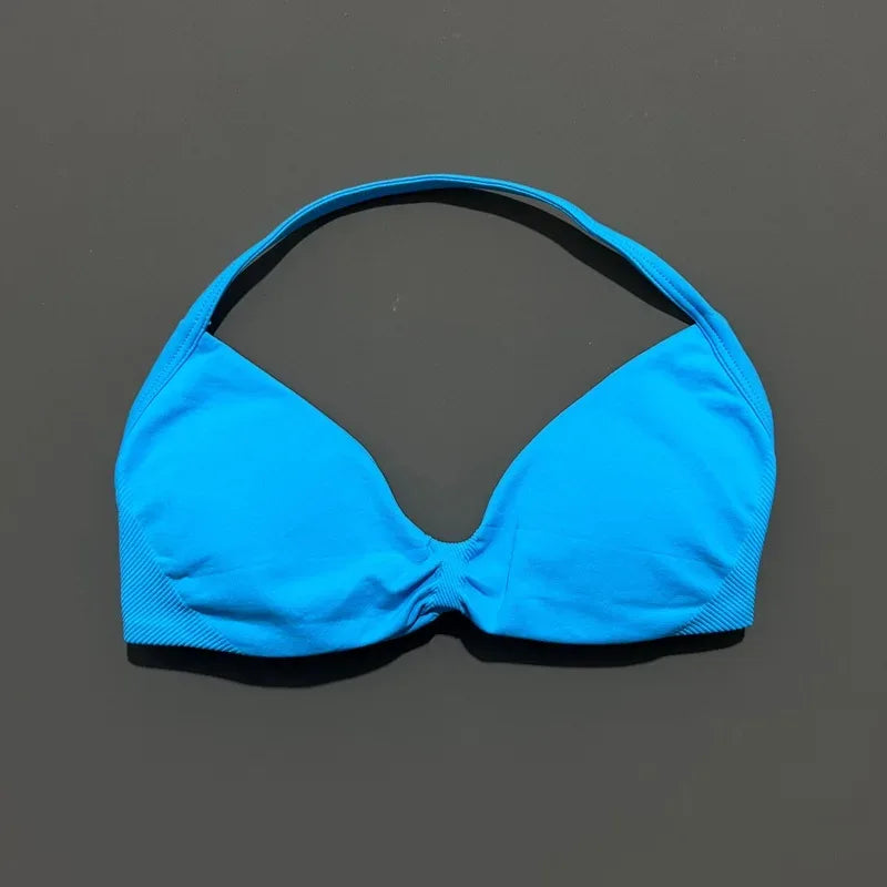HISTELLO Strappy Bra Gym Top Women High Support Thin Strap Halter Sports Seamless Bras Scrunch Push-up Workout Yoga Tank Tops