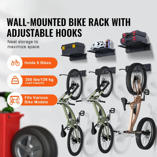 SucceBuy 3pcs Bike Storage Rack 300 lbs 48-inch Wall Mount Bicycles Storage Hanger with 3 Shelves for 6 Bikes Garage Organizer