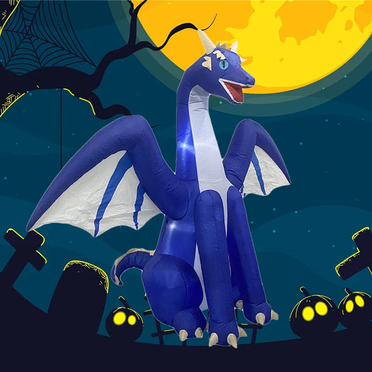 Décoration gonflable dragon de 2,4 m pour Halloween, avec lumière LED. Grande décoration extérieure de Noël, ornement gonflable pour les fêtes et les jardins.