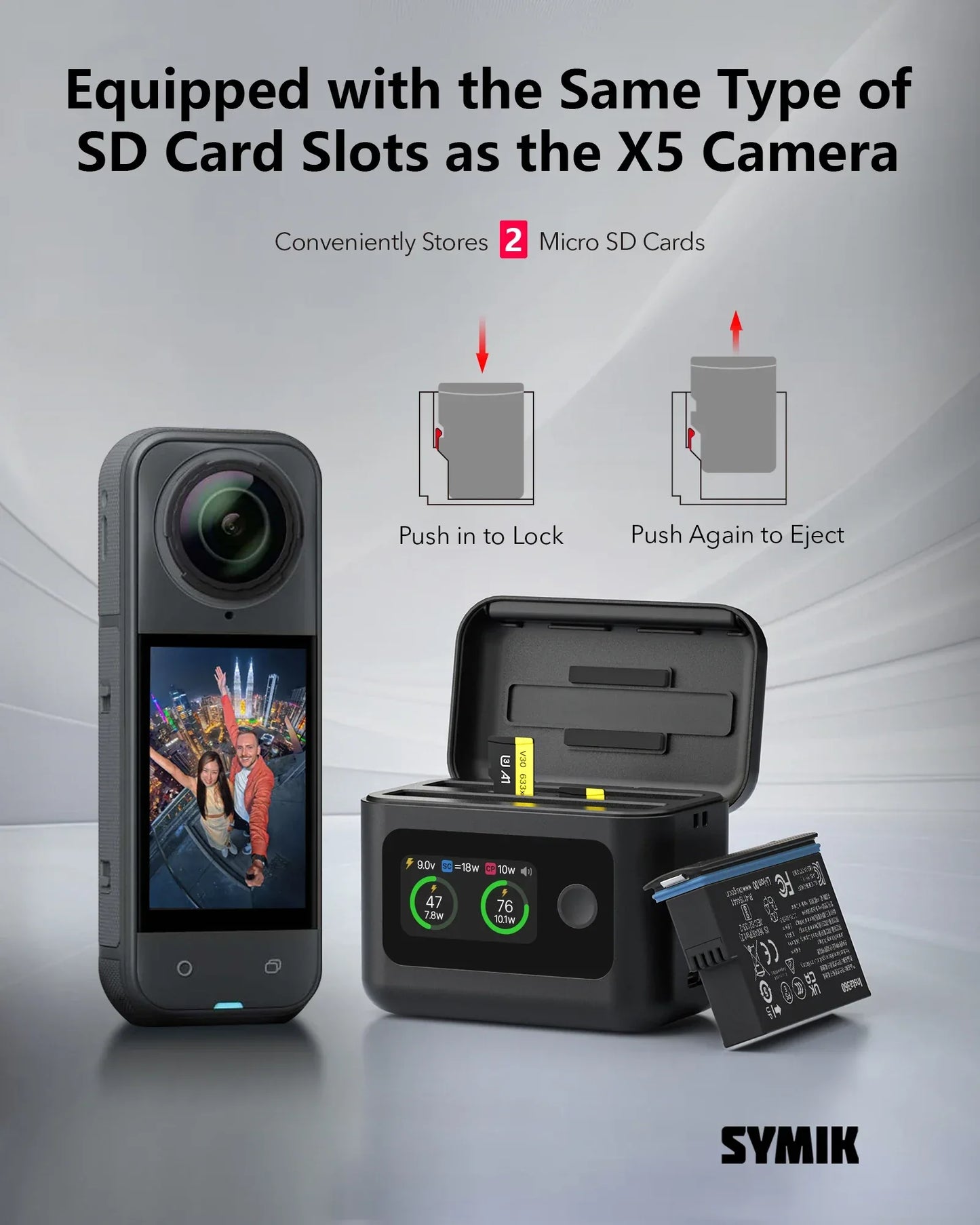 Battery Charger for Insta360 X5 Accessories, 27W Dual Fast Charging Case w/LCD Display, Intelligent Two Way Charger Hub