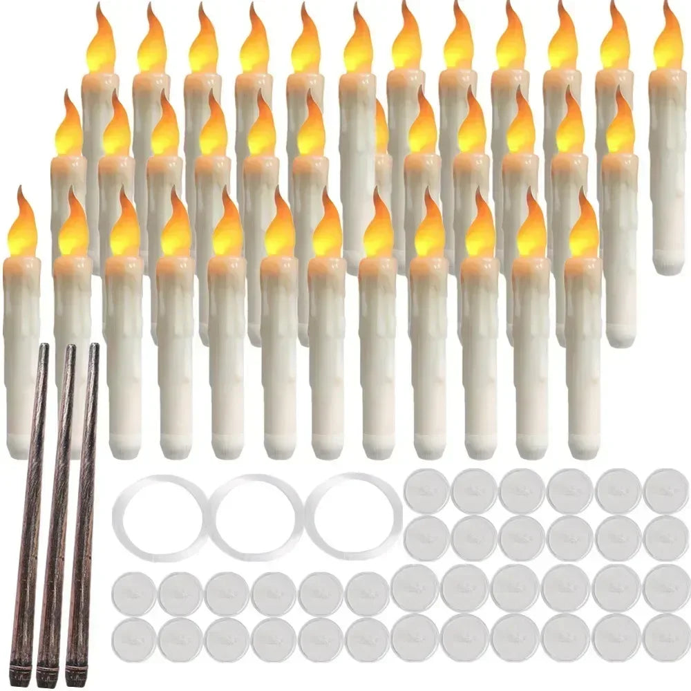 Floating LED Candles with Magic Wand Remote Control Flameless Remote Taper Electronic Candle Christmas Party Decor Candle Lights