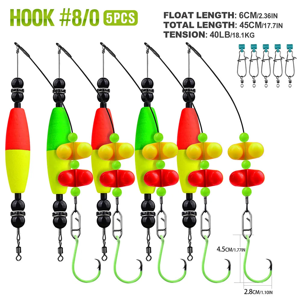 PROBEROS 5pcs 6/0 8/0 10/0 Artificial Catfish Rigs with Rattler High Quality Fishing Equipment for Freshwater Fishing Wholesale