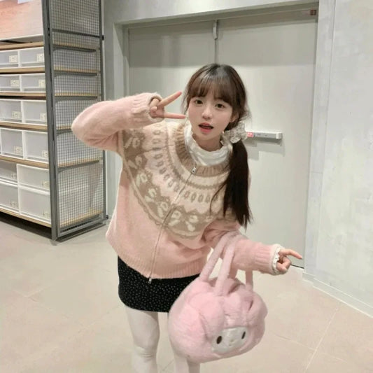 Cardigan Women Sweet Preppy Style Sweater Jacquard Knitted Soft Gentle Stylish Autumn Winter Outwear All-match Harajuku Chic