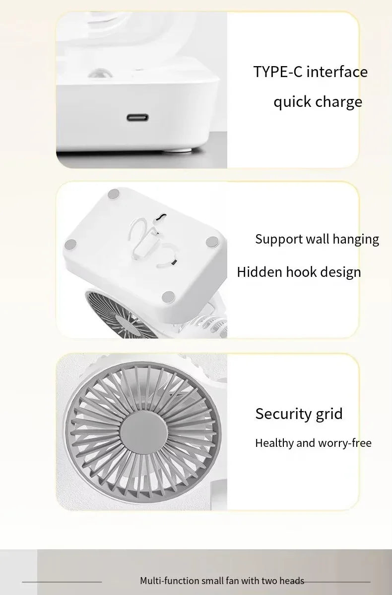 Double Head DesktopFan:4-speed fast cooling, 8000mAhbatterydigital display adjustable directionshakingfunction for household use