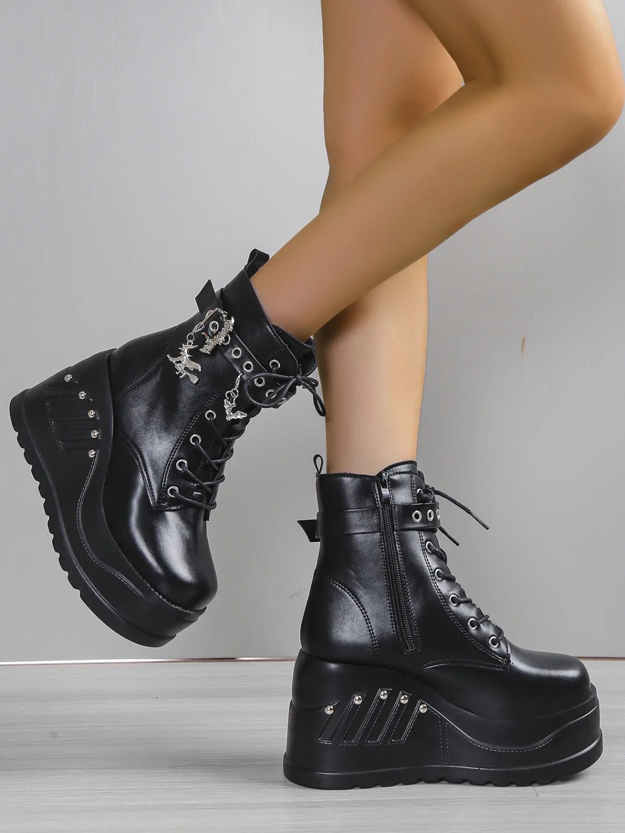 2024 New Boots for Women Fashion Hot Sale Punk Goth Platform Heels Wedge Women's Boots Casual Goth Punk Size 43 Women's Shoes