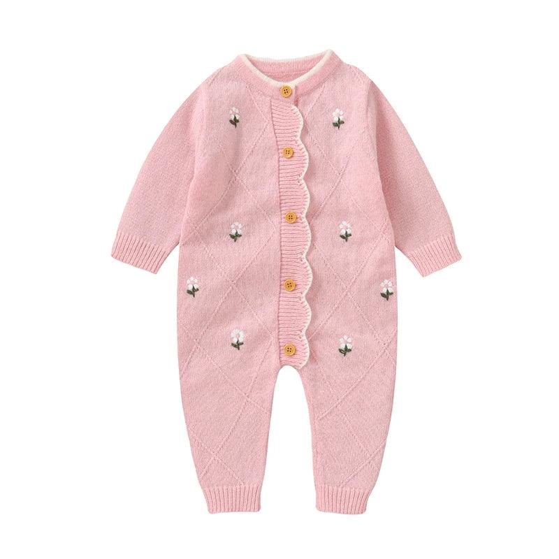 Newborn Baby Rompers Knit Infant Girl Jumpsuit Long Sleeve Autumn Toddler Kid Clothes Fashion Ruffles Embroidered 0-18M Overalls