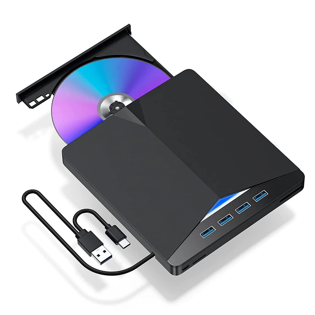 7 in 1 USB 3.0 Type C External CD DVD RW Optical Drive with SD/TF Port CD/DVD/BD -/+RW Player Burner Writer Reader for Laptop PC