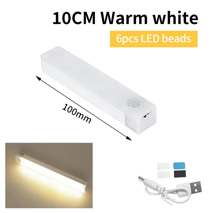 LED Long Strip Body Sensor Night Light Desk Reading Light Cabinet Bedside Bathroom Cool/Warm Light Rechargeable Magnetic Light
