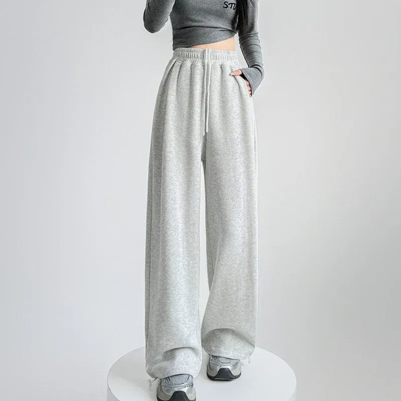 Black Gray High Waist Sweatpants Women Spring Autumn Elastic Waisted Wide Leg Trousers Woman Comfort Straight Loose Sport Pants
