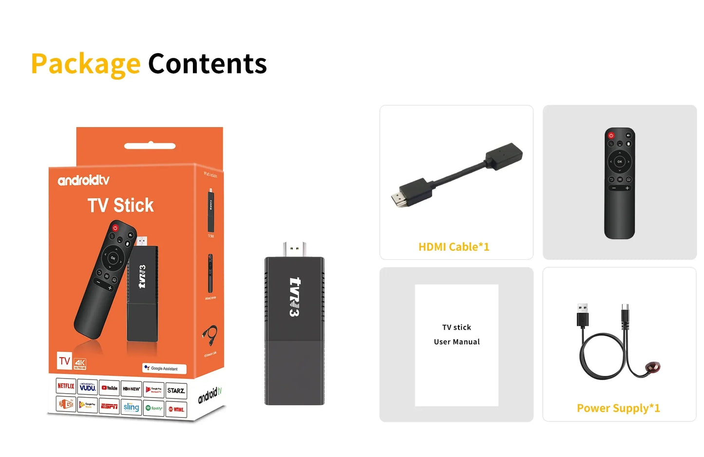 Smart TV Stick Android TV Stick Quad Core 2.4G&5G WiFi Streaming TV Stick 4K Video Media Player Android TV Stick