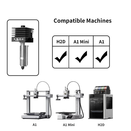 New High Quality H2D H2S H2C Hotend Kit with 0.2/0.4/0.6/0.8mm Hardened steel Nozzle Replace Hotend Kit For Bambu H2D A1/A1mini