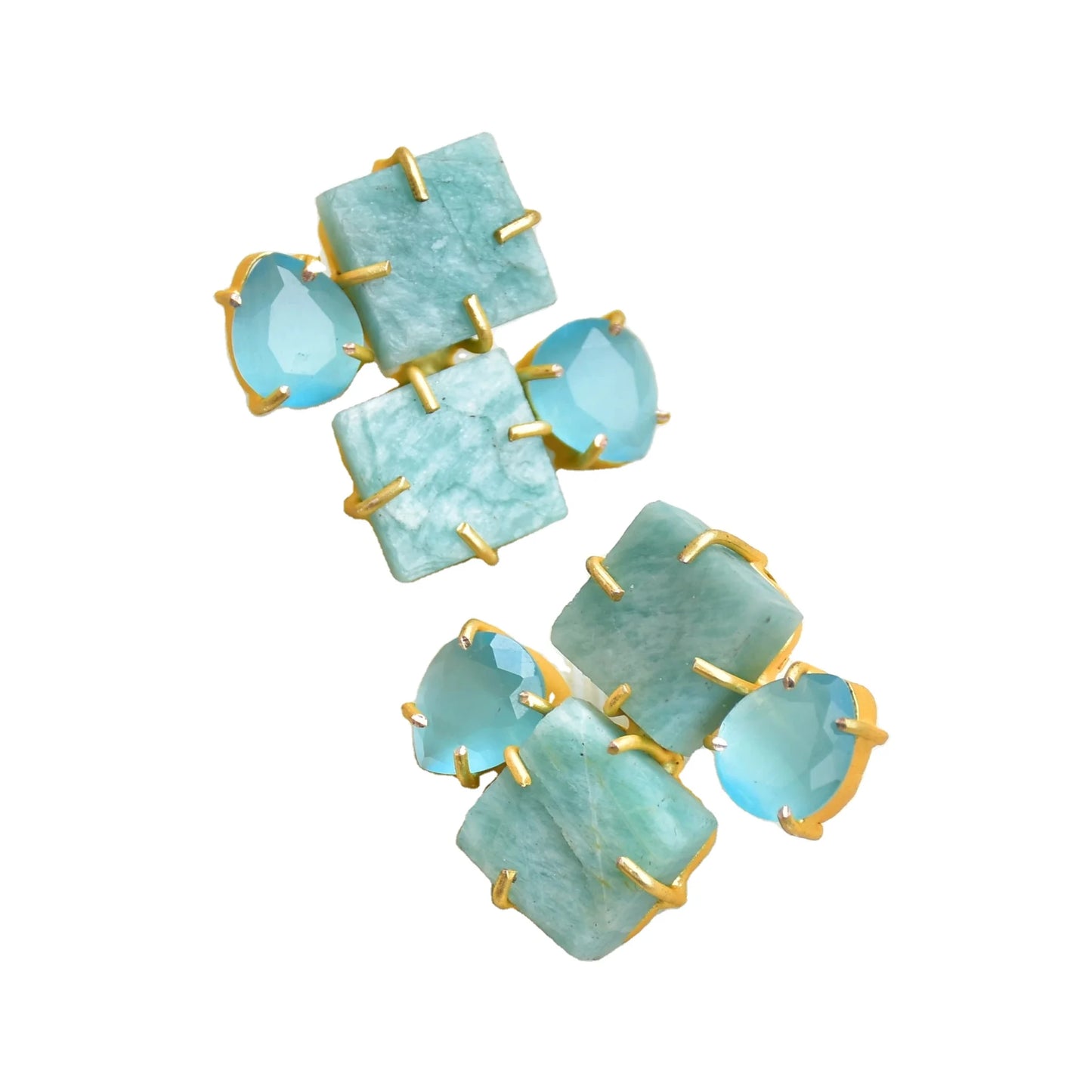 Premium Brass Cluster Earrings Gold Plated Stud Handcrafted Semi Precious Matte Brass Texture Trendy Statement Piece