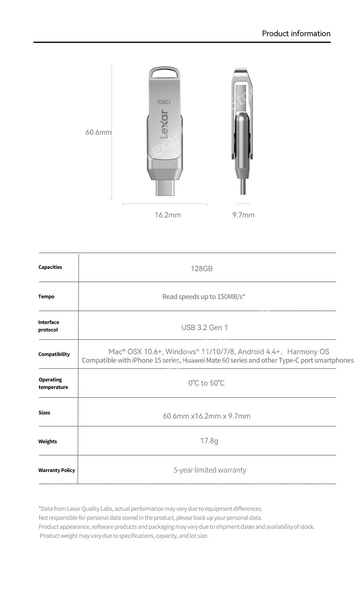 Lexar JumpDrive D40T Encrypted Metal Pen Drive USB 3.2 Type-C Type-A High Speed USB Disk 128GB Flash Memory for PC
