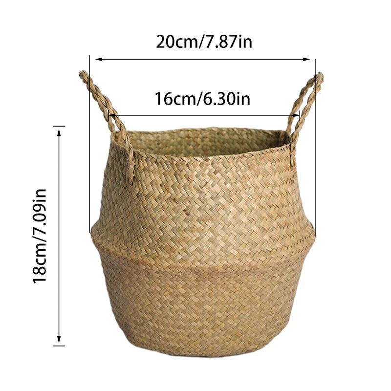 Nordic flower basket, portable woven basket, flower pot, straw woven, bamboo woven, plant woven, floor-standing folding straw wo