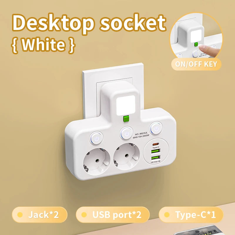 EU plug AC socket power board multi-layer wall socket universal network filter, with or without USB independent switch light ada
