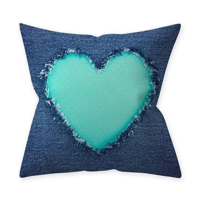 Teal Blue Cushion Cover Decorative Sofa Cushions Polyester Geometric Pillow Covers 45x45 Throw Pillows Single Side Pillowcases