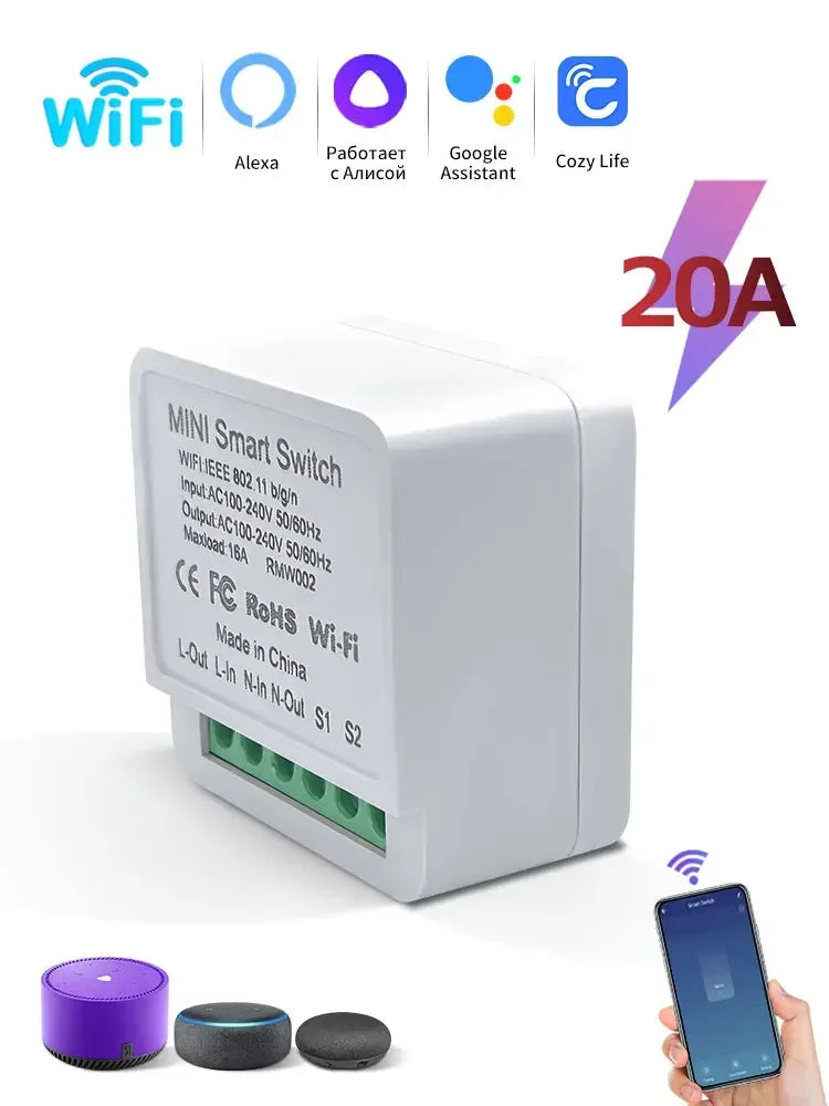 20A 16A Smart WiFi Switch DIY Automation Module 2-way Control CozyLife APP Remote Control Alexa Google Home Voice Control