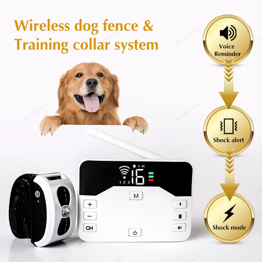 2 In 1 Electric Pet Wireless Fence Dog Training Collar Anti Runaway Up to 3 Dogs Outdoor Pet Containment Rechargeable System by PDG ibma