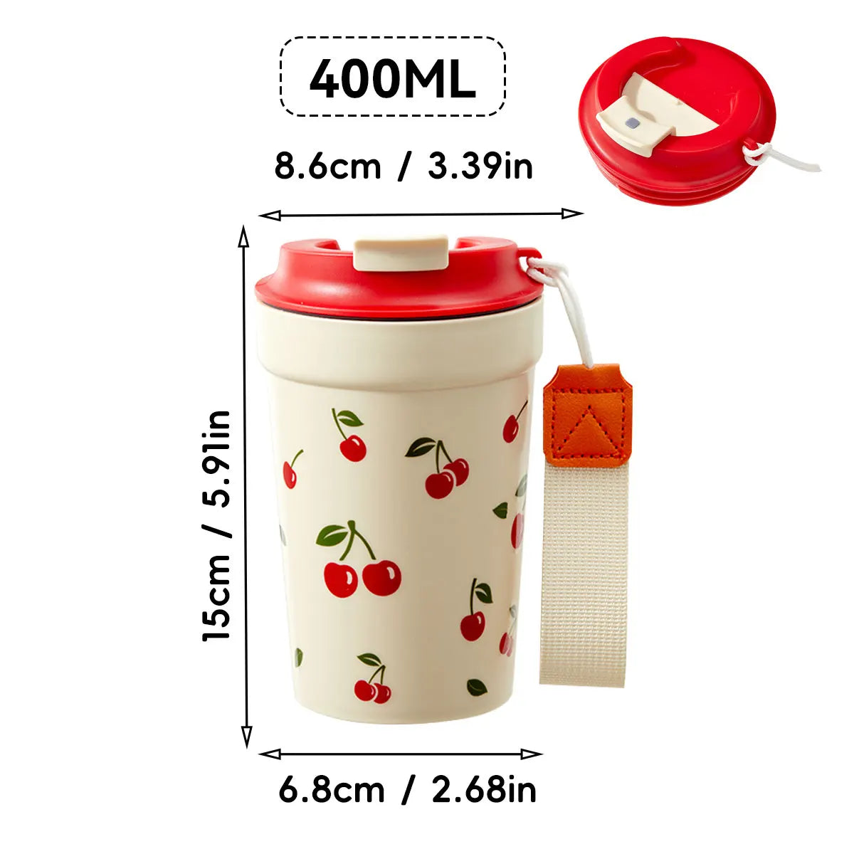 350/400ML Plastic Coffee Mug With Cherry Pattern Travel Portable Water Bottle Tumbler Sealed Leak Proof Drinking Cup Drinkware