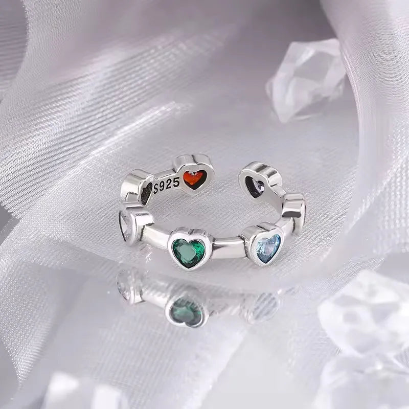 VENTFILLE 925 Sterling Silve Love Heart Ring for Women Girl Gift Line Pearl Korean Sweet Jewelry Birthday Gift Dropshipping