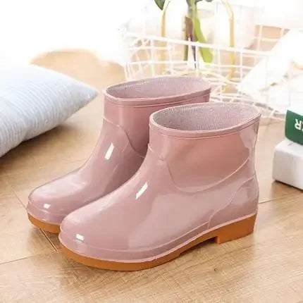 Women's Short Rain Shoes Non-slip Waterproof Rubber Boots Durable Wear-resistant Rain Boots Fleece Lined Warm Shoes Wholesale