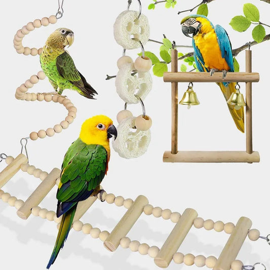 1/8PCS Set Combination Parrot Bird Toys Wood Articles Bite Pet Bird Toys For Parrot Training Bird Toy Swing Ball Bell Standing by PDG ibma