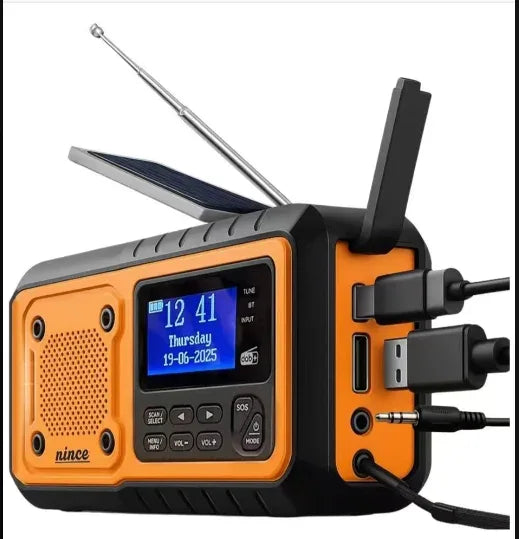 DAB376BT Crank Radio DAB+FM BT Emergency Radio with 5000 mAh Battery Solar with Alarm Clock Hand Crank Blackout Emergency use