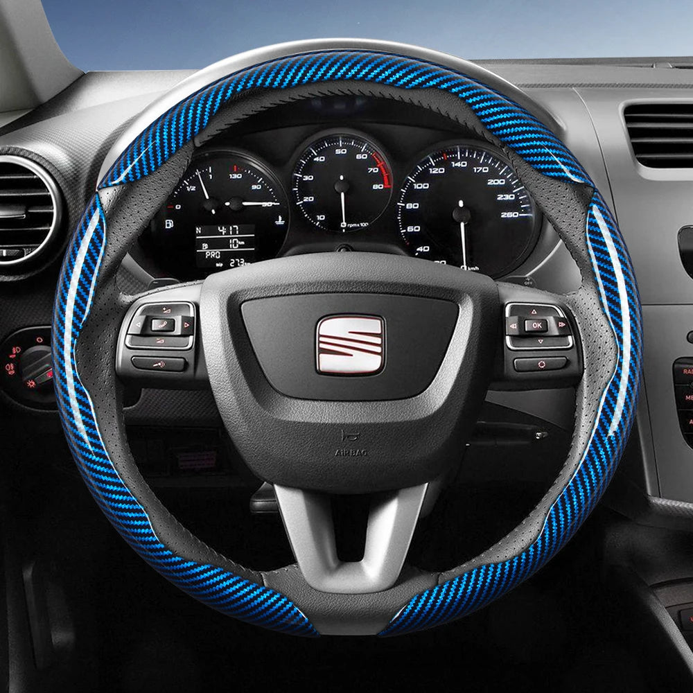 Suitable for Seat Carbon Fiber Texture Steering Wheel Cover with Segmented Quick-Release Design, Durable, for Models Such as Ibiza, Arona, Leon, Leon Sportstourer, Ateca, Etc., in Black, Blue, Red, Silver, and White by PDG ibma