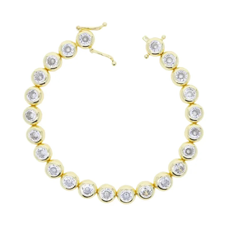 New Arried Geometric Fashion Women Jewelry Set Gold Color Round Ball Bezel Set CZ Bracelet Bangle Rings