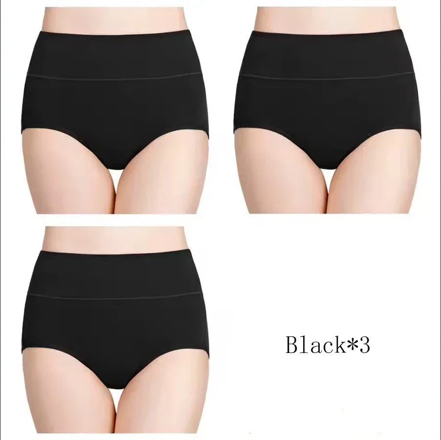 3Pcs Plus Size Women's Cotton Underwear High Waisted Tummy Control Panties Full Coverage Briefs Jacquard Ladies Panty L-5XL